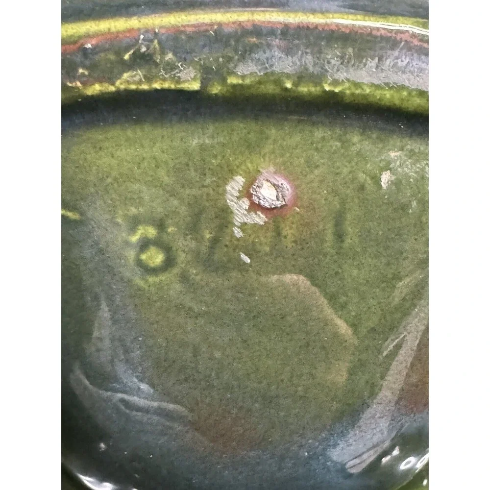 Vintage Art Deco Green Ceramic Divided Serving Tray with Gold Handle Floral Leaf